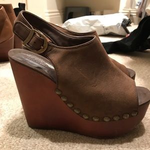 Jeffrey Campbell wooden & brown leather wedges